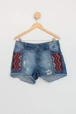 shorts feminino azul com bordado