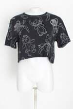 blusa cropped disney feminina preta com silk
