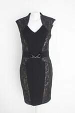 vestido cache feminino preto com aplique e recortes