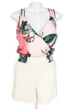 macaquinho tropical fashion feminino estampado com franzido e recortes