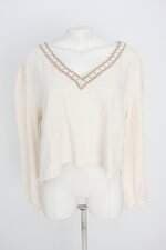 blusa manga longa loftystyle feminina bege com aplique e bordado