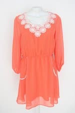 vestido bon prix feminino laranja com bordado e meio forro