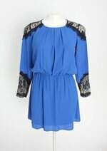 vestido costume feminino azul com forro e renda