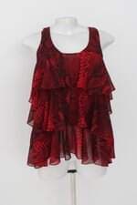 regata feminina bicolor em animal print com babado