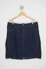 saia jeans feminina azul com recortes e fenda