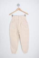 calça de tecido my place feminina bege com franzido