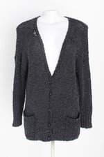 cardigan tricô farm feminino cinza mescla com paetê
