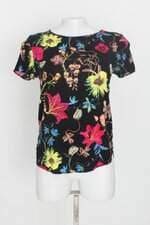 blusa H&m feminina preta estampada com barra mullet