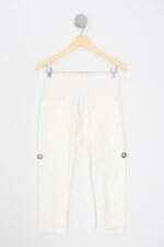 calça de sarja paded feminina off white com cós com elástico e ilhós
