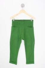 calça de tecido pade d feminina verde com barra italiana e ilhós