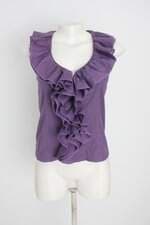 blusa gio feminina roxa com babado e pregas