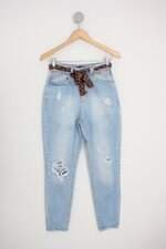 calça jeans renner feminina azul com faixa na cintura e recortes