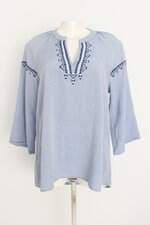 blusa manga longa casual street feminina azul com bordado