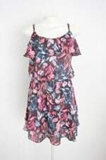 vestido angel feminino estampado com sobreposição e transparência