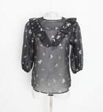 blusa zara feminina preta com bordado e transparência