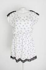 vestido lark feminino branco estampado com forro e renda