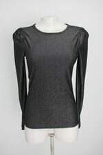 blusa manga longa express feminina cinza brilhante com drapeado