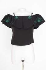 blusa valentina modas feminina preta com babado