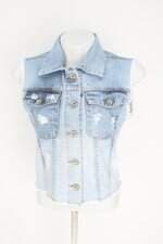 colete jeans feminino azul destroyed