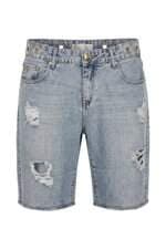 shorts jeans Carmen Steffens feminino azul com ilhós