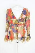 camisa feminina colorida com transparência e babado