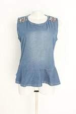 blusa versão a feminina azul com aplique