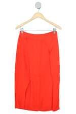 saia Sacada feminina laranja com fenda e pregas