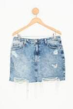 saia jeans renner feminina azul com corrente