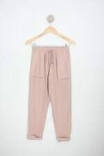 calça de tecido amaro feminina rosa com barra italiana e cós com elástico