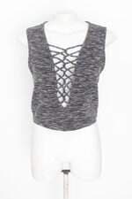 regata cropped forever 21 feminina preta com tiras