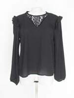 blusa manga longa marisa feminina preta com jabô e renda