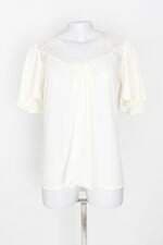 blusa mangô feminino off white com drapeado e renda