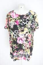 blusa manga doce feminina estampada  com recortes e tule