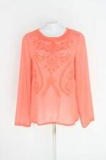 blusa manga longa C&A feminina laranja coral com bordado e transparência