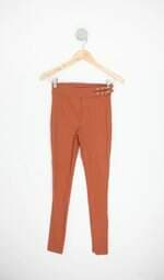 calça slim gata bakana feminina laranja com sobreposição