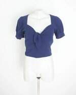 blusa cropped desery feminina azul com laço