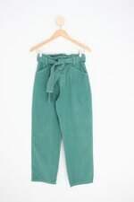 calça de sarja mob feminina verde com faixa na cintura