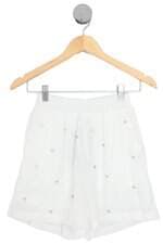 shorts feminino branco com aplique e cós com elástico