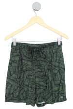 shorts feminino verde estampado com faixa na cintura