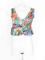blusa cropped feminina floral com aplique