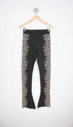 calça de tecido caos feminina preta estampada