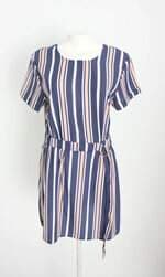 vestido facinelli feminino listrado com faixa na cintura