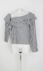 blusa feminina cinza listrada com babado