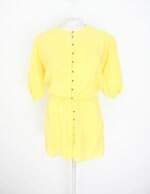 vestido feminino amarelo com franzido e jabô