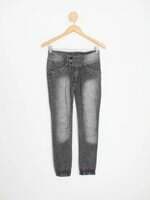 calça jeans mix jeans feminina cinza com aplique