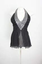 blusa frente única feminina preta com brilho e faixa na cintura
