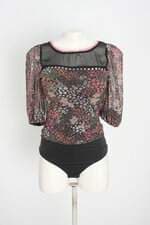 body antix feminino preto floral com forro e recortes