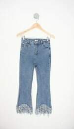 calça jeans feminina azul com franja