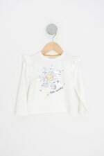 blusa renner kids branca com babado e paetê