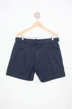 shorts marfinno feminino azul com cós com elástico e faixa na cintura